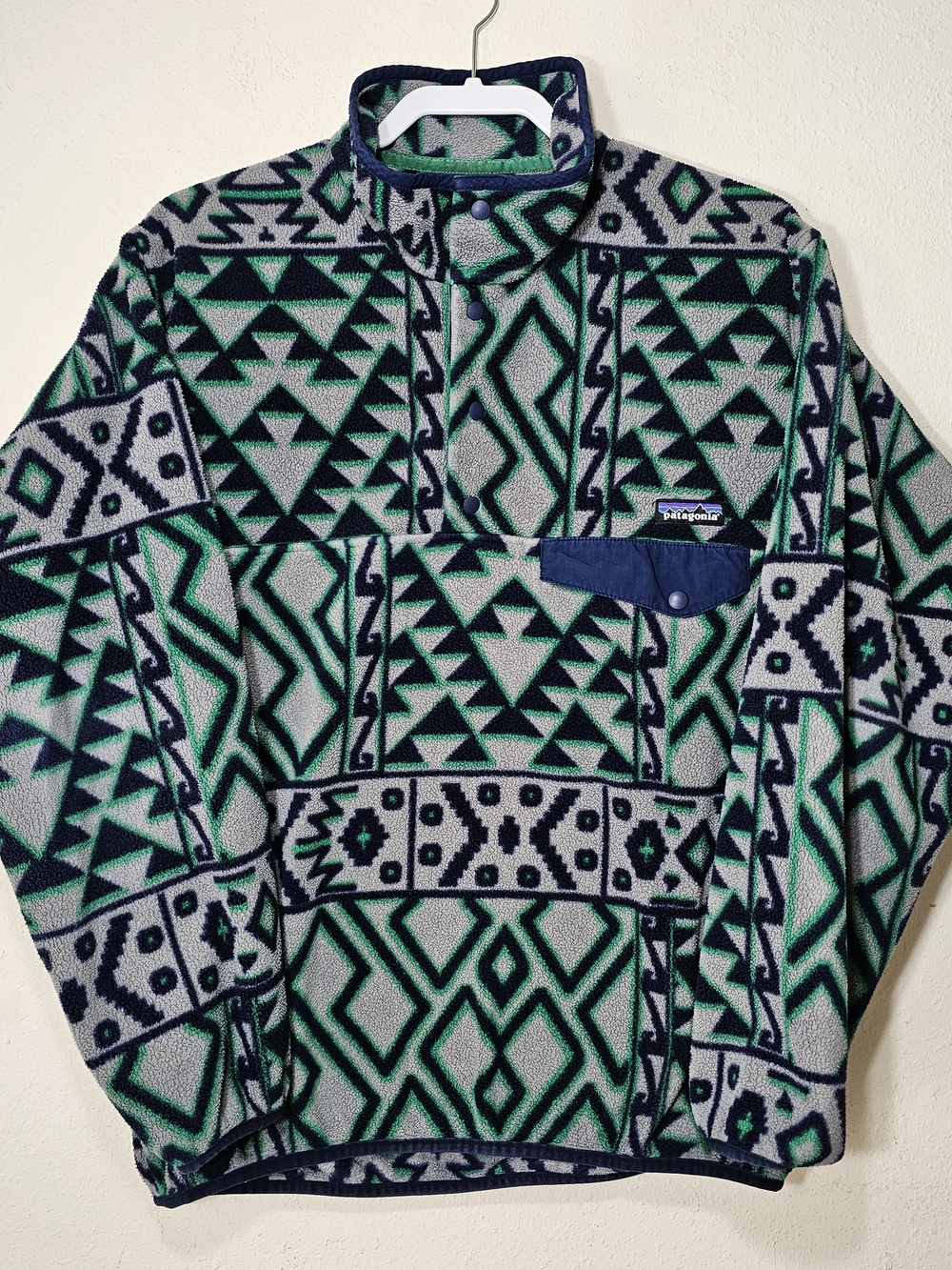 Patagonia Synchilla Medium Snap-T Fleece Pullover Jacket Blue Green Aztec 25450